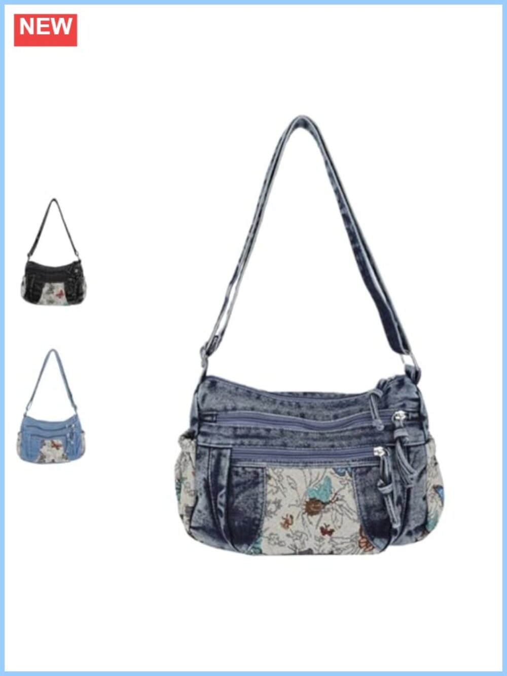 Crossbody Bag Denim Shoulder Underarm Handbag Butterfly Pattern Travel Purse